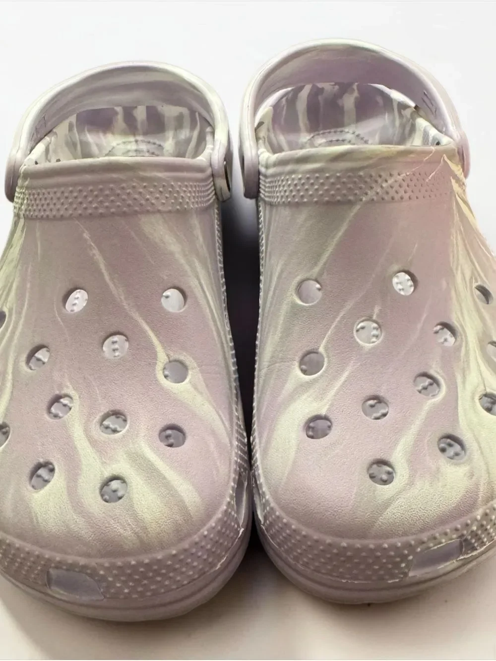 Crocs Marbled Tie Dye Swirl Slip On Lavender Clogs 11